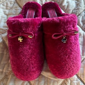 Kate Spade Lucy Shearling Faux Fur Slipper, Festive Pink NEW